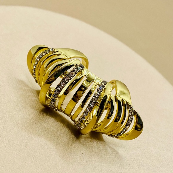 NWOT Fashion Yellow Gold Plated CZ Knuckle Finger Ring - Picture 8 of 12